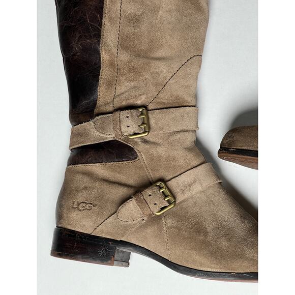 UGG Cyndee Riding Boots Suede and Leather Brown and Tan, Sherpa Lined, Size 7 - Picture 6 of 7